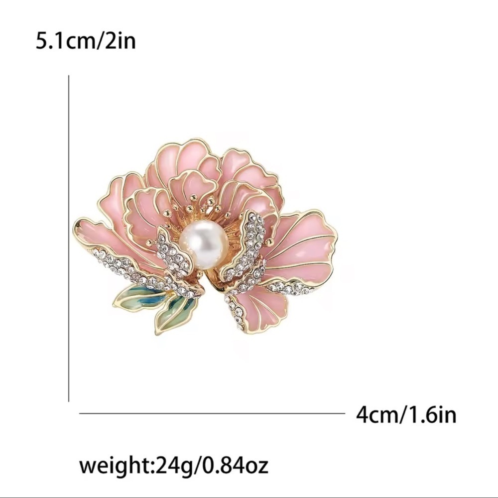 Pink Peony Lustrous Pearl Center Brooch - Picture 3 of 11